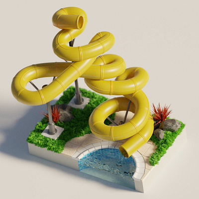 Summer water park 3d illustration typography