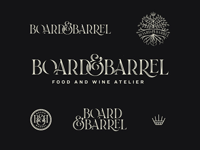 Board & Barrel barrel aged barrels branding crown icon design labels lettering packaging restaurant branding restaurant designs typography visual identity wine branding wine label design wine labels winery