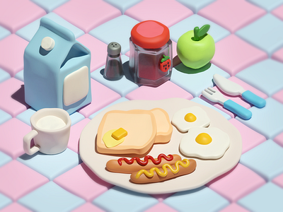 Small Breakfast 3d blender breakfast clay food illustration isometric low poly miniature picnic texture