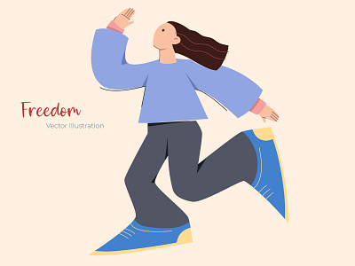 Freedom - Vector Illustration adobe illustrator app flat design flat illustration freedom girl girl character joy typography ui ux vectorart