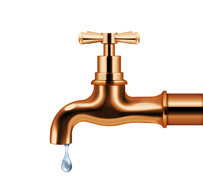 Copper water faucet dripping faucet illustration realistic vector water сopper