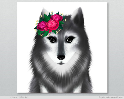 wolf with flower animal book book illustration character character design children cute fairytale illustration illustrator wolf