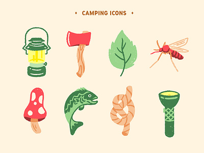 Dribbble Weekly Warmup, Camping Icons camp camping color icons design dribbble rebound icon set icons illustration nature outline texture