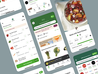 Grocery Shopping&Recipe App Design app design broccoli ecommerce design food app food delivery fresh grocery app ingredients online store ordering payment methods product page recipe app seasonal produces shopping shopping list sprouts ux design virtual checkout white theme