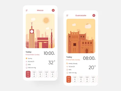 Weather App app design atmosphere colorful dailyui humidity illustration mecca minimal mobile ui morocco ouarzazate saudi ui design user interface weather weather app weather forecast weather icon