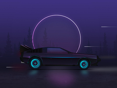 Back to the Future - Delorian car illustration photoshop