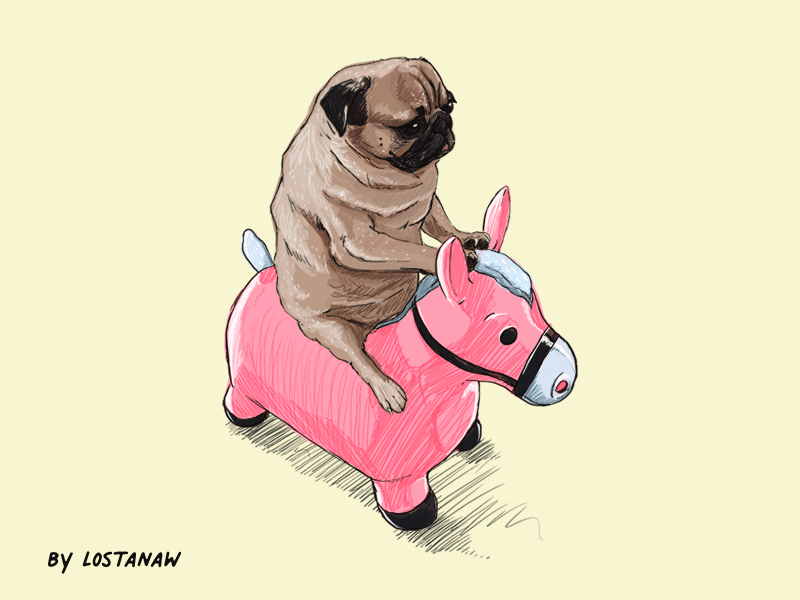 Pug and Horse animals artist cute animal cute illustration design dog illustration drawing dribbble horse illustration pets photoshop pug