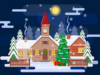 Traditional winter holiday celebration. building cartoon castle christmas city home house illustration town winter