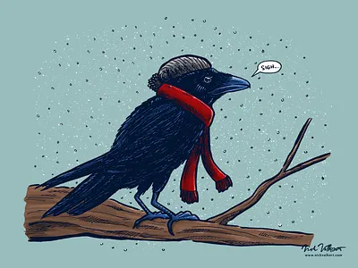 Annoyed IL Birds: The Crow beanie cold crow illinois illustration illustrator midwest snow winter