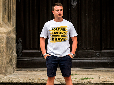 Print "Fortune favors the brave" brave clothes fashion favor fortune grunge lettering lifestyle motivate motivation motto philosophy positive print slogan t shirt text typography vintage yellow