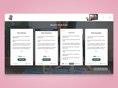 Compare plans page for Boho Beautiful boho beautiful buy page compare plans design e commerce fitness modern design offer offer banner offer comparision offers plan page plans sells page