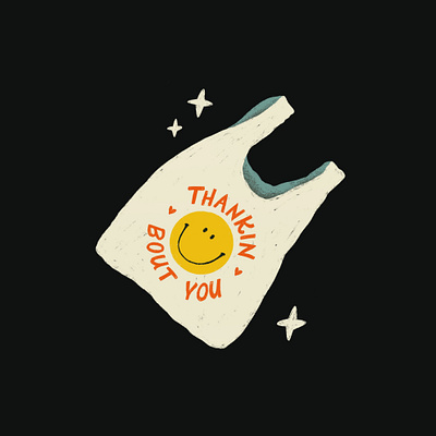 Thankin Bout You bag grocery bag hand lettering illustration lettering love procreate pun romance smile smiley smiley face type typography vintage