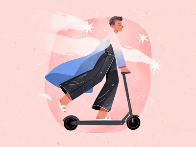 My Summer Friend 2d character characterdesign digitalart illustration movement procreate scooter stars texture