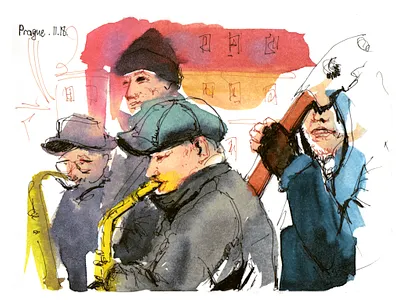 Prague abstract art emotion face illustration sketch watercolor watercolour
