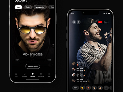 vivo — live alok app branding dark mode design entertainment flutter ios live show telco typography ui ux visual design