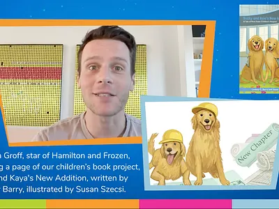 Jonathan Groff reading penn hospital childrens book susan szecsi becky book illustration children childrens book childrensbook golden retriever hospital penn hospital pennsylvania service dogs
