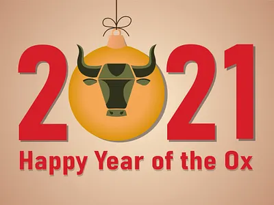 postcard happy year 2021 cow design happy new year illustration ox postcard poster vector