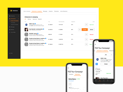 Publicfast app app design application design black and white clean design flat influence influencer marketing light navigation bar navigation menu product product design ui usability ux web