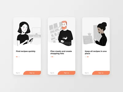 Onboarding for a cooking app app app design design flatdesign illustrations mobile mobile app mobile design mobile ui onboarding onboarding ui product design ui ux visual design