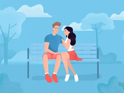 Wonderworld video. Shot 9 bench blue color concept couple illustration love park video