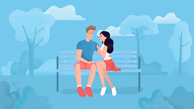 Wonderworld video. Shot 9 bench blue color concept couple illustration love park video