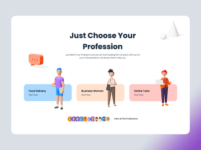 Choose your Profession 3d 3d art 3d modeling branding clean clean ui design trime ui ux