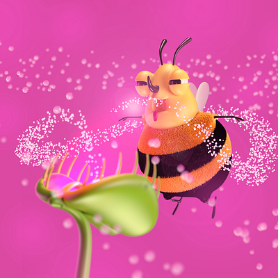 Addicted to Danger 3d art bee c4d character colaboration illustration nectar plant render venus