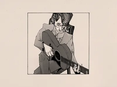 Hold On by John Lennon album art brush pen cover art design drawing famous guitar guitarist illustration ink inktober inktober2020 john lennon music musician pentel the beatles yoko ono band