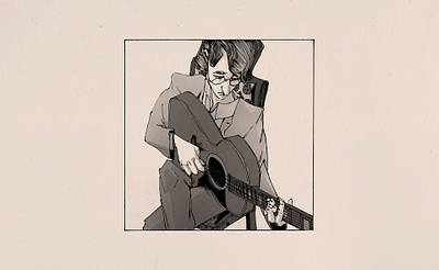 Hold On by John Lennon album art brush pen cover art design drawing famous guitar guitarist illustration ink inktober inktober2020 john lennon music musician pentel the beatles yoko ono band