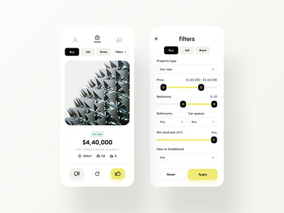 Property Listing with Tinder like UX app design dribble flat homepage minimal mobile ui property property app property management property search ui ux