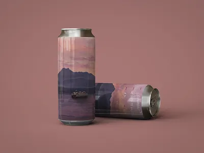 Leftcraft Crowler beer beer can brewery can design crowler crowler can drawing ferry illustration illustration art mountains procreate sunset