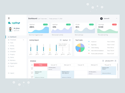 Time Tracking SAAS Dashboard 🔥 activity analytics app chart color components dashboard design fintech graph product design report time tracking app ui design user inteface ux design web web app web design website