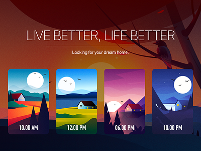 Looking for your dream home branding design logo morning night noon sun sunset time 插图 海报