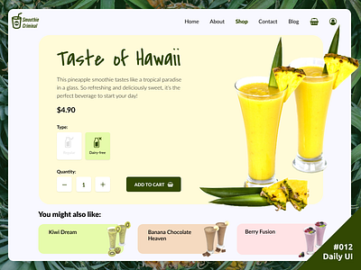 Daily UI #012 E-Commerce Shop (Single Item) 012 add to cart daily daily ui dailyui e commerce ecommerce item paradise pineapple resort shop smoothie smoothies tropical ui web web design webshop website