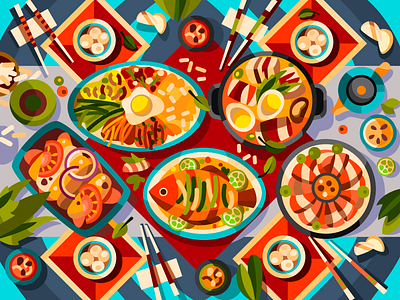 Asian new year dinner art artist artwork asia asian food cartoon cartoon illustration coloringbook design digital digital illustration digital painting digitalart drawing flat illustration vector vector illustration vectorart