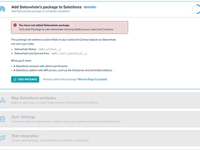 Salesforce Integration - Add Package step marketing saas sales salesforce saleswhale sfdc
