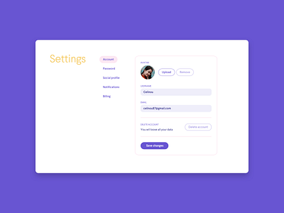 Daily UI challenge – 007 Settings account dailyui dailyui07 dailyuichallenge settings ui