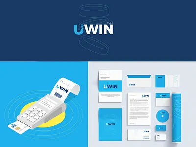 Uwin advertising blue bonus branding coins logo logodesign loyal money payment payments pos print procreate terminal vectors yellow