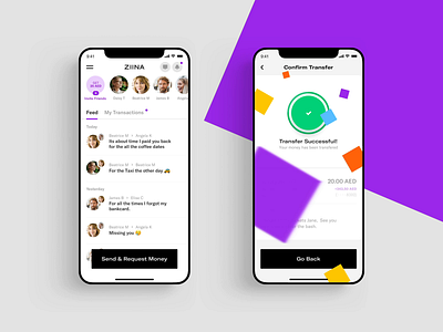 Ziina - App Screens app banking finance loader mobile money payment peer to peer platform startup transfer