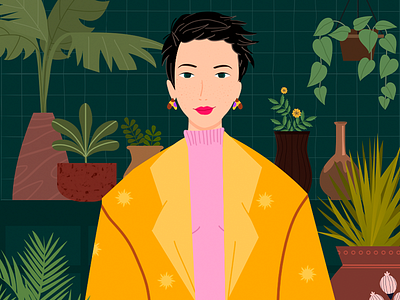 Crazy Plant Lady autumn botanical bright colours crazy fashion green greenhouse illustration jacket lady plant still life sweater travel vivid weather winter woman women