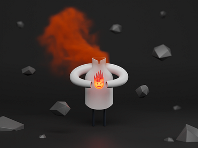 The Fire Guardian 3d 3dart b3d blender blender3d character cloud cycles fire fireball fog glow guardian illustration red rock sketch smoke