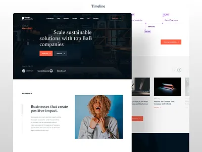 Rockit Impact Accelerator Website b2b website branding design clean ui design editorial grid layout light interface startup sustainable business uiux website whitespace