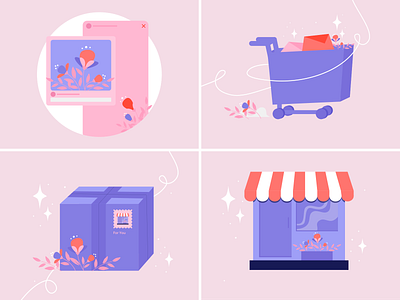 Online Store | Illustration Icon Set app icons app illustration cart flat icon icon set iconset illustration minimal online store package pink purple shopping shopping app shopping cart store store app storefront ui