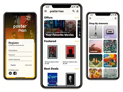 PosterMan - UI Design Project app branding clean design ecommerce figma illustrator landing minimal modern poster signup ui uiux ux