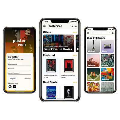 PosterMan - UI Design Project app branding clean design ecommerce figma illustrator landing minimal modern poster signup ui uiux ux