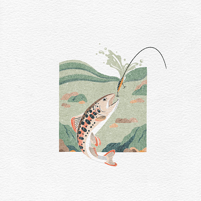 Masu Salmon animal art animal illustration flat illustration vintage design