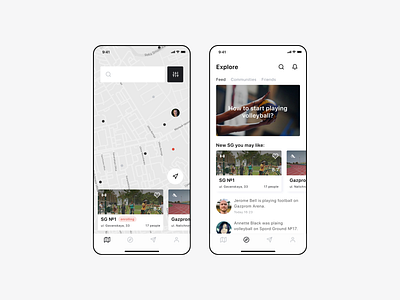 Sport Locals App (Map & Explore) activities activity activity feed app application explore feed history map maps mobile ui search sport ui ux workout