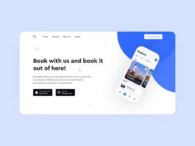 Hero Area ; Travel App Landing Page app branding design icon illustration logo typography ui ux vector