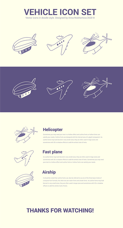 Vehicle icon vector set in doodle style icon illustration