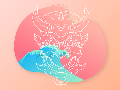 Oni art illustration mask oni tattoo ui ux vector vector art waves